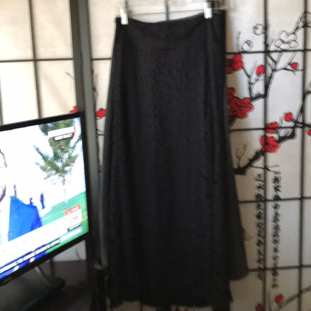 Black Crochet Knit Lace Maxi Skirt by Fickle